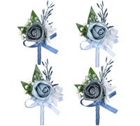 DearHouse Rose Wristband Corsage, Artificial Flowers for Wedding Bridesmaid Hand Flower Decor, 2 Pack (4, Blue&Light Blue)