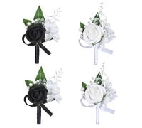 DearHouse Rose Wristband Corsage, Artificial Flowers for Wedding Bridesmaid Hand Flower Decor, 2 Pack (4, Black&White)