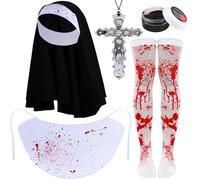 Dearlan 5 Pcs Zombie Sister Costume Halloween Nun Costume for Women Includes Nun Headpiece, Socks, Collar and Accessories for Halloween Fancy Dress Supplies