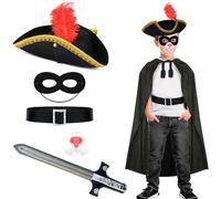 Dearlan The Highway Rat Costume Highway Man Character Including Black Hat,Cape, Nose, Mask, Sword, Belt and Tail for Kids School World Book Day Fancy Dress
