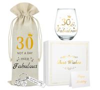 DEARLIVES 30th Birthday Wine Glasses, Personalised 30th Presents, Gold Wine Glass Gifts, 17 Oz Bottle Bags