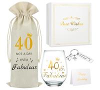 DEARLIVES 40th Birthday Wine Glasses, Personalised 40th Presents, Gold Wine Glass Gifts, 17 Oz Bottle Bags