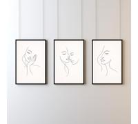 DearLoom Minimalist Line Art Wall Art Set of 3 - A3 Framed Abstract Face Prints - Scandinavian Neutral Wall Decor - Modern Minimalist Living Room Artwork - Ready to Hang