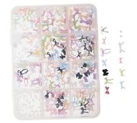 DEARMAMY 1 Box Compartment Box Bow Nail Charms Soft Sculpture Kawaii Cartoon Heart Butterfly Mixed Nail Art Decorations for DIY Fingernail Design and Flexible for Parties and Special