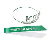 DEARMAMY 1 Set King Crown Headband and Birthday Sash for Men Glittery Birthday Headpiece with Comfortable Fit for Themed Parties and Costumes Eye Catching Accessory