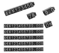 DEARMAMY 10 Sets Plastic Price Tag Cubes with Counter Stand for Jewelry and Retail Display Black Base Silver Numbers Pricing Label Blocks for Shops and Markets
