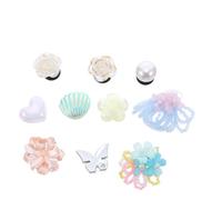 DEARMAMY 10pcs Decorative Shoe Buckles Floral Crystal Pearl Clips for Women Bridal Wedding Shoes Detachable Handmade Elegant Charms with Pastel Blue Waterfall Flowers and Silver Butterfly