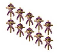 DEARMAMY 10pcs Elegant Purple Alloy Memorial Pin with Religious Cross and Ribbon Design, Comfortable and Secure Fit Christian Brooch for Weddings and Funerals