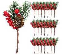 DEARMAMY 10Pcs Pine Cone Red Berry Picks, Christmas Artificial Pine Needles Tiny Fake Berries Pinecones Holly Branches Floral Picks Crafts for DIY Wreaths Garlands Home Xmas Decorations