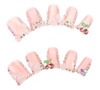 DEARMAMY 10pcs Press on Nails French Tip with Detachable Design and Comfortable Fit Pink Plastic Full Cover Fake Nail Tips for Everyday Wear Handmade Artistic Style for Women