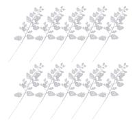 DEARMAMY 10pcs Silver Christmas Glitter Leaves Artificial PE Bay Leaf Ornaments for Xmas Home Decor Holiday Wreaths and Tree Decoration