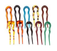 DEARMAMY 10pcs U Shape Hair Forks and Retro French Hair Pins Set Plastic Leopard Print and Solid Colors for Women’s Updo Braided and Bun Styling