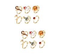 DEARMAMY 12 pcs Christmas Ring Set Adjustable Alloy Finger Rings for Women Chic Xmas Tree and Reindeer Motif Jewelry Party and Daily Wear Accessories