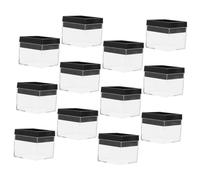 DEARMAMY 12Pcs Clear Specimen Display Boxes with Black Base Stackable Storage Cases for Organizing Jewelry Craft Beads and Collectibles Dustproof and Space-saving Desktop Containers