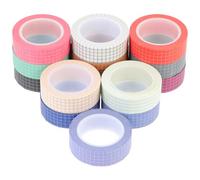 DEARMAMY 14 Rolls Decorative Washi Tape for Craft Making Wrapping Tape with Mixed Check Patterns Adhesive Scrapbook Stickers for Diary Handbook Journal Decor
