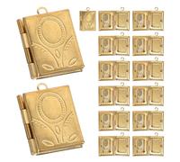 DEARMAMY 15pcs Copper Book Locket Charms with Polished Finish for Jewelry Making, Rectangular Vintage Pendant Charms, Bright and Shining, for Bracelets and Travel Accessories