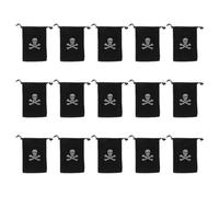 DEARMAMY 15pcs Pirate Drawstring Bags - Halloween Skull Bones Candy Pouches (6x4.5) Black Polyester Treasure Bags