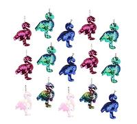 DEARMAMY 15pcs Shiny Flamingo Sequin Keychains Double-Sided Reflective Keyrings for Accessories Creative Animal Key Holder for Party Supplies Random Color