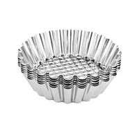 DEARMAMY 16pcs Stainless Steel Tartlet Molds Fluted Edge Egg Tart Baking Cups Non-Stick DIY Bakeware for Small Cakes Pies Muffins Custard Desserts