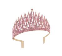 DEARMAMY 1Pc Elegant Rhinestone Crown for Bride Delicate Pink Wedding Tiara Headpiece Comfortable Lightweight Design for Hair Decor and Special Occasions