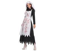 DEARMAMY 1PC Horrible Ghost Nun Costume for Halloween Party Xl Cosplay Outfit Premium Creepy Design for Masquerade Performance and