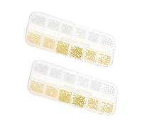 DEARMAMY 2 Boxes Silver Steel Nail Art Studs, 12-grid Organised Packaging, Micro Caviar Beads for DIY Crafts and Manicure Decoration, Easy-store Nail Embellishments Random Color