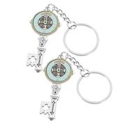 DEARMAMY 2 Pcs Saint Benedict Medal Keychain Key Shaped Keyring Metal Pendant Keychains for Car Keys Bag Charm