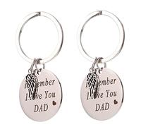 DEARMAMY 2 Pcs Stainless Steel Key Rings Men's Father's Day Keychains for Men Keyrings 'Remember i Love You Dad' Message