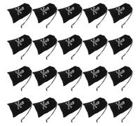 DEARMAMY 20pcs Halloween Pirate Coins Drawstring Bag in Black Polyester with Skull Design, Premium Halloween Party Decoration and Coin Storage Pouch for Treats and Cookies