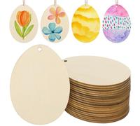 DEARMAMY 20Pcs Wood Easter Egg Cutouts with Rope Easter Unfinished Egg Shaped Wooden Cutout Unfinished Wooden Egg Slices Ornaments for Easter Day Spring Home Party Decors DIY Crafts