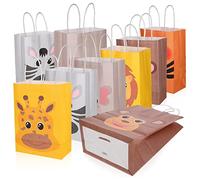 DEARMAMY 24pcs Animal Printed Party Favor Bags Kraft Paper Bags with Handles for Birthday Shower Halloween Christmas Jungle Theme