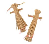 DEARMAMY 2pcs 18cm Handmade Straw Scarecrow Figurines Set - Rustic Harvest Thanksgiving Fall Porch and Garden Decorations - Miniature Standing Scarecrow Seasonal Outdoor Decor