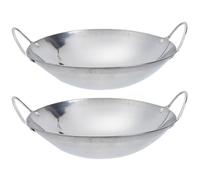DEARMAMY 2pcs 8-Inch Thickened Stainless Steel Cooking Pots Set, Small Korean Style Wok and Noodle Pan for Household and Hot Pot Use