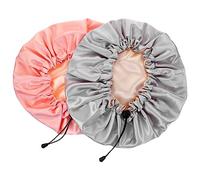 DEARMAMY 2pcs Adjustable Satin Shower Caps Reusable Decorative Hair Bonnets for Women for Sleeping Spa to Long Hair