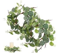 DEARMAMY 2Pcs Candle Rings Candle Wreaths Rings Wreaths Artificial Eucalyptus Leaves s Holder Pillar Holder for Wedding Table Party Home Easter Decor
