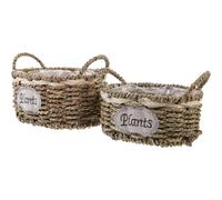 DEARMAMY 2Pcs Canvas Planter Pots and Storage Baskets for Indoor Plants and Sundries, Woven Rectangle Containers Lid Suitable for Pantry and Front Door Decoration