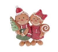 DEARMAMY 2pcs Christmas Resin Gingerbread Man Figurines Boy Girl Ornaments for Fireplace Shelf Table Decor Holiday Collectibles