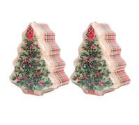 DEARMAMY 2Pcs Christmas Tree Shaped Tin Candy Box Set, Metal Biscuit Storage Containers with Xmas Elements, Portable Festive Packaging for Holiday Candy and Baking