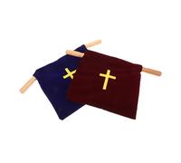 DEARMAMY 2pcs Church Offering Bags with Wood Handles Embroidered Cross Design Capacity Collection Pouches for Communion Supplies Baptism Religious Ceremonies Portable