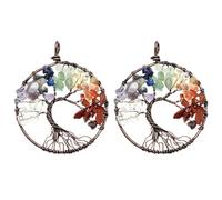 DEARMAMY 2pcs Crystal Tree Necklace Pendants 7 Chakras Life Tree Jewelry Pendant Without Chain Colorful Crystal Jewelry for and Meditation