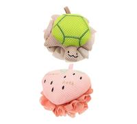 DEARMAMY 2PCS Cute Cartoon Bath Sponge Loofah with Turtle Strawberry Designs Gentle Exfoliating Mesh Body Scrubber for Puff for Fun Bath and Rich Cleansing