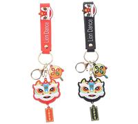 DEARMAMY 2pcs Dance Lion Keychain Cute Cartoon Keyring for Women Chinese Style Silicone Bag Pendant