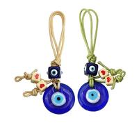 DEARMAMY 2pcs Devil's Eye Pendant Evil Eye Beads Friendship Bracelet Kit Ring Jewelry Collagen Patches Balls Phone Charms Necklace Cable with Lets View Cotton Rope Blue