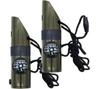 DEARMAMY 2pcs Emergency Survival Whistle 7 in 1 Outdoor Safety Tool | ABS Build, Loud Sound Output, Sealed Compartment, for Camping Hiking Kayaking and Emergency Use