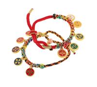 DEARMAMY 2pcs Five-way God of Wealth Bracelet Ethnic Hand Woven Tibetan Thangka Inspired Red Cord Braided Lucky Chinese Coin