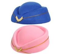 DEARMAMY 2pcs Flight Attendant Beret Hats for Women Lightweight Decorative Stewardess Caps in Pink and Royal Blue Comfortable Airline Hostess Headwear for Uniforms Cosplay Theme Parties and