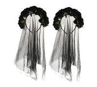 DEARMAMY 2pcs Halloween Rose Headband Veil Headband Decorative Mesh and Flower Design for Black Halloween Party and Bride Costume Accessories