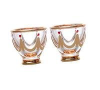 DEARMAMY 2PCS Hand-Painted Vintage Small Crystal Glass Wine Cups Thick Base Sturdy Liquor Shot Glasses Elegant Home Barware for Whiskey Cocktails Beer and Juice