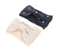 DEARMAMY 2pcs Knitted Bowknot Headbands for Women Warm Pearl Embellished Hair Bands Lightweight Comfortable Design for Daily Wear and Stylish Outfits