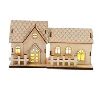 DEARMAMY 2Pcs Luminous Log Cabin Christmas Decorations Khaki Creative Xmas House Adornments for Home Office Desktop Festive Tabletop Display